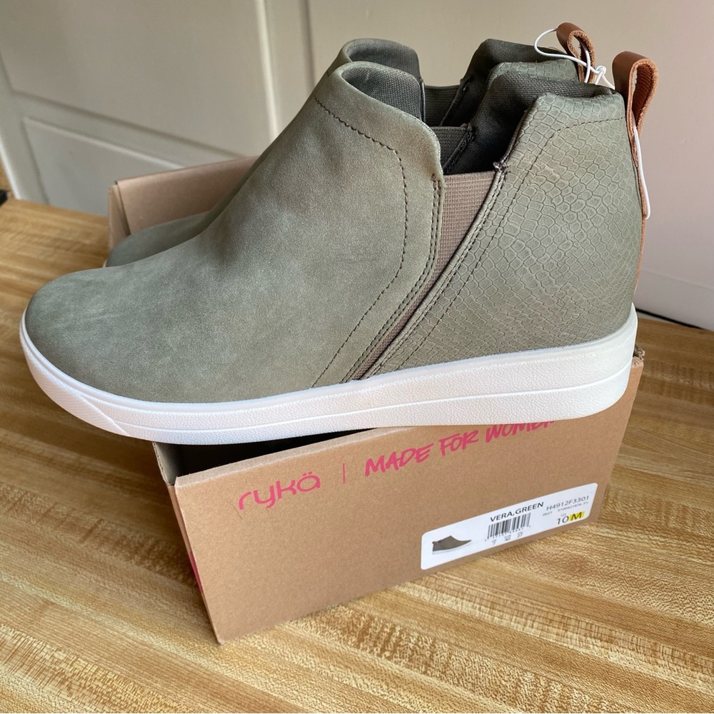 Ryka Vera Wedge High Top Slip-On Sneaker - Olive Green White Made For Women 10